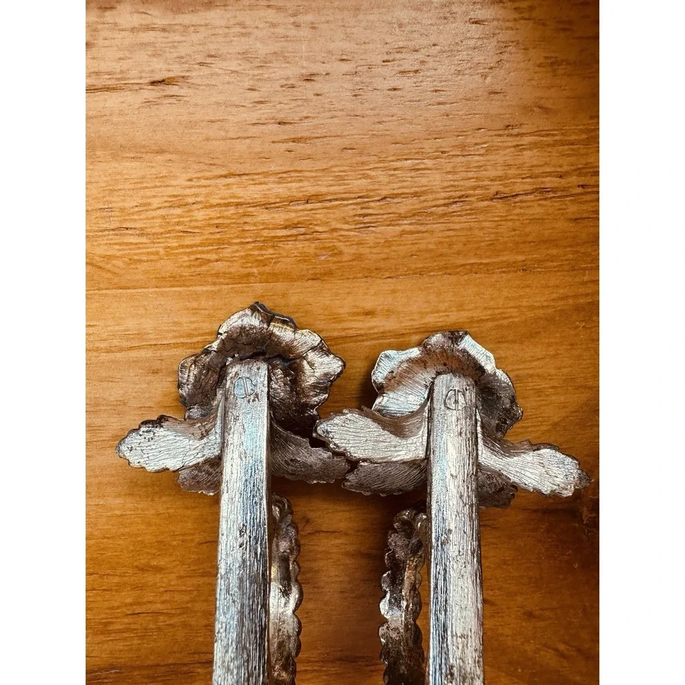 Vintage Pair Princess House Silver‎ Tone Rose Flower Place Holder Napkin Rings